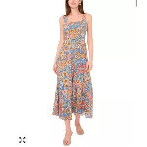 $69 Vince Camuto  Floral Square-Neck Smocked-Back Maxi Dress Size large m9